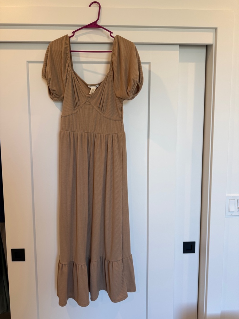 Caution To The Wind Puff Sleeve Maxi Dress in Beige-Taupe